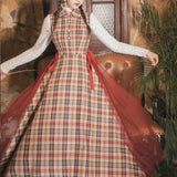 Coachella Music Festival Outfits Autumn and Winter Retro Plaid Stitching Mesh Vest Skirt