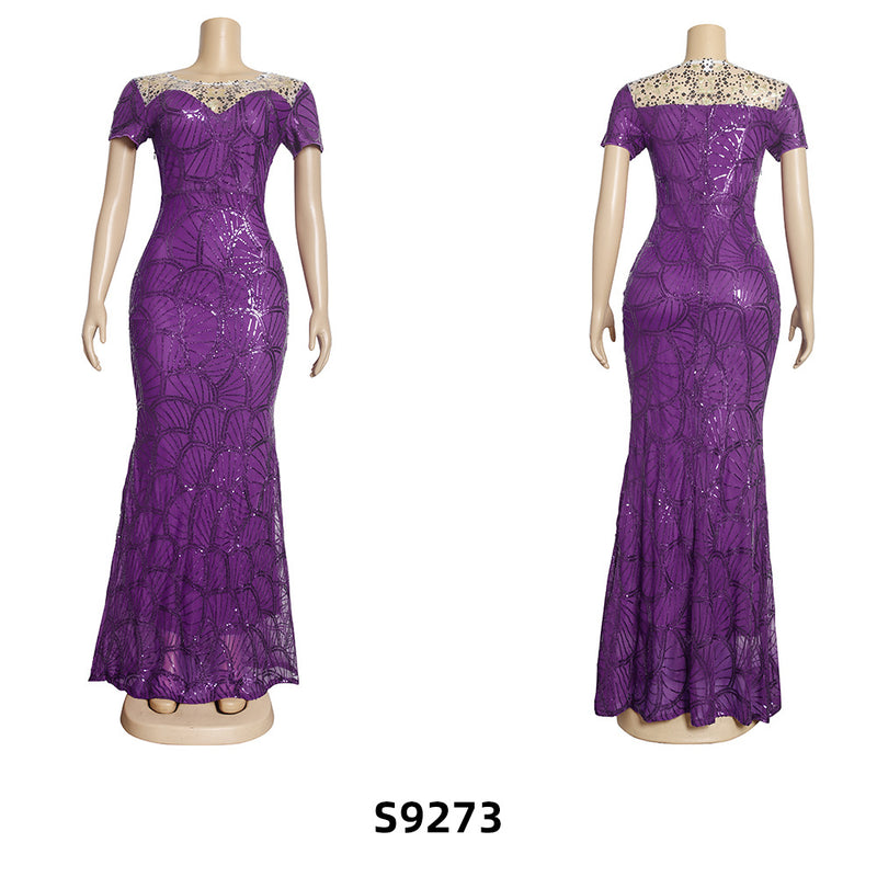 African Dashiki Dress plus Size Women's round Neck Lace Slim Dress