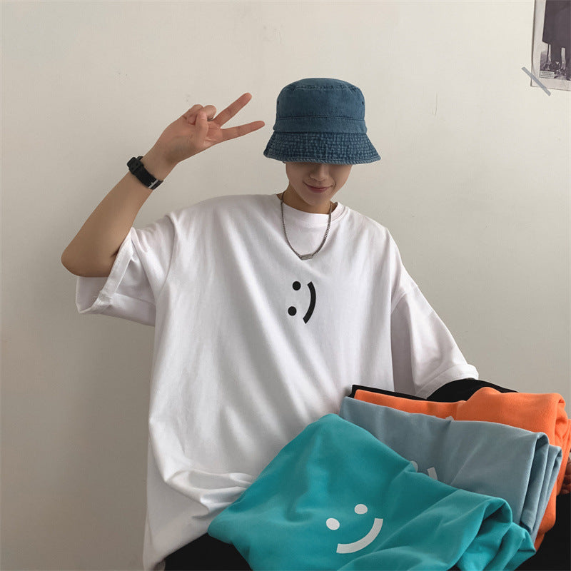 Men T-Shirts Loose Casual Half Sleeve Printed Smiley Face