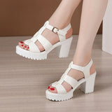 White Strappy Heels High Heel Roman Sandals Women's Summer Chunky Heel Peep Toe Sandals