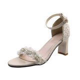 High Heels Slides Pearl Buckle Fashionable Chunky Heel Sandals