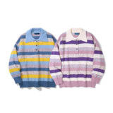 Men Sweater Color Striped Polo Shirt Sweater Men's Loose Lapels Knitwear Trendy Brand Pullover