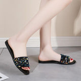 Women Open Toe Sandals Flats Summer Casual Slippers Flat Bottom Sequin Beach Shoes
