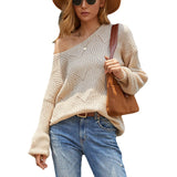 Women Pullover Knit Sweater Autumn Solid Color Hollow Sweater Large Size Sweater for Women