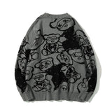 Men Sweater Cartoon Bear Jacquard Sweater Men's Street Fashion round Neck Sweater