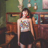 Coachella Music Festival Outfits Color Halter Backless Hollow out Beach Vest