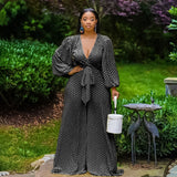 Kendall Jenner Wedding Guest Dress Fluffy Spot Lace-up Waist Jumpsuit