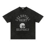 Skull T Shirt Fried Letters Skull Print Loose