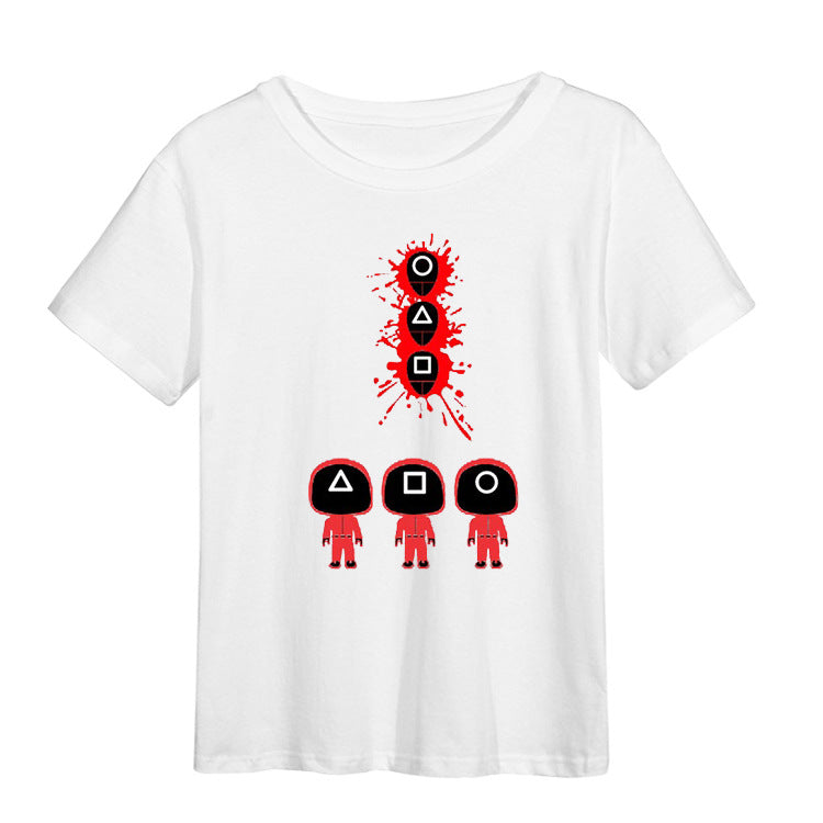 Squid Game Costume Printed Loose Cotton Crew Neck Short Sleeves T-shirt for Women