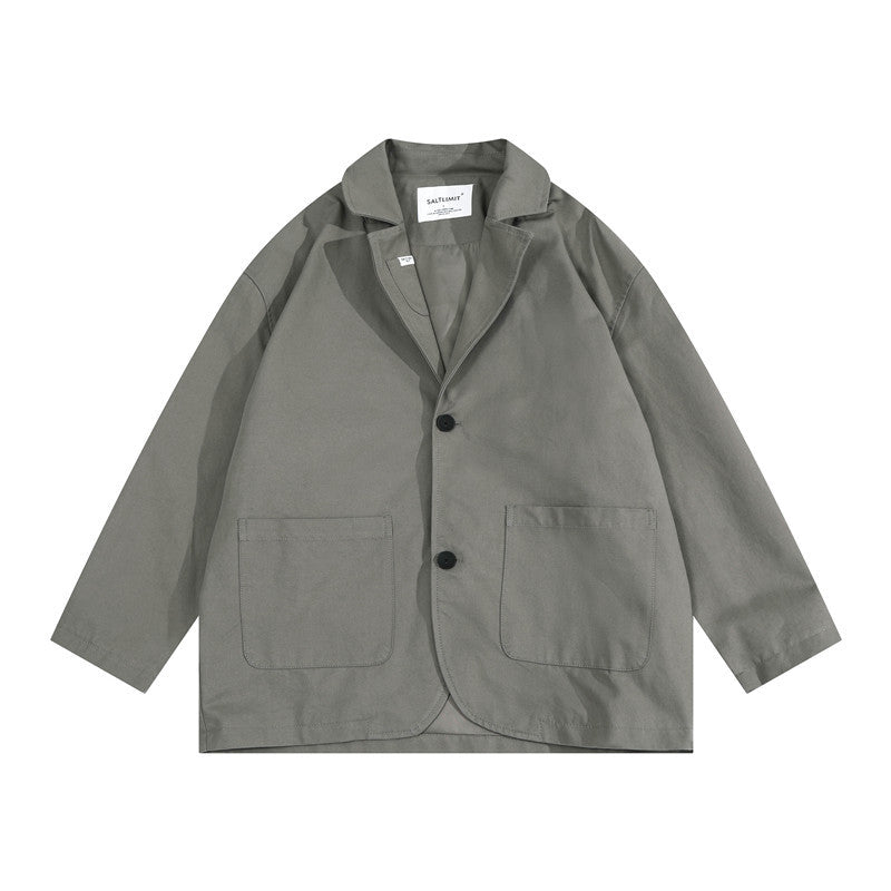 Man Fall Fall Vintage Solid Color Two Button Blazer Loose-Fitting Casual Suit