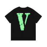 Vlone T Shirt Portrait Print Large V Short Sleeve High Street Men And Women Half Sleeve