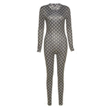 Summer sexy fashion printed long sleeve slim fit casual sports one-piece trousers for women