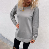 Women Pullover Knit Sweater Women's Autumn and Winter Sweater Women's round Neck Button Pure Color Split Knitwear