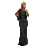 Long Sleeve Burgundy Dress Formal V-neck Long Sleeve Sequined Mop Dress