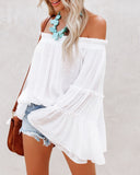 Coachella Music Festival Outfits Solid Color Bell Sleeve off-Neck Sexy Spring and Summer Fashion Loose T-shirt
