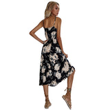 Kendall Jenner Wedding Guest Dress Vacation Style Sexy Backless Lace Stitching Printing Comfortable