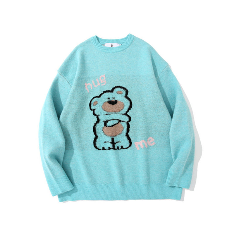 Men Sweater Cartoon Bear Embroidery Knitwear Men's Street Fashion Loose