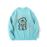 Men Sweater Cartoon Bear Embroidery Knitwear Men's Street Fashion Loose