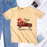 Valentine 'S Day T Shirts Couples Letter Truck Print Loose Pullover Short Sleeve T-shirt