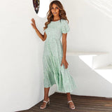 Coachella Music Festival Outfits Spring/Summer round Neck Rayon Printed Ruffled Dress
