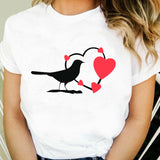 Valentine's Day T Shirts Couples T-shirt Heart Printing Women's Base Shirt round Neck plus Size