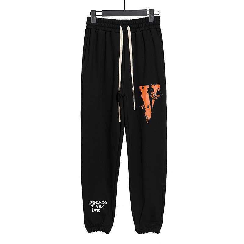 Vlone Pant Butterfly Large V Printed Men And Women Terry Shorts