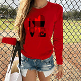 Valentine's Day T Shirt Women's Solid Color Long Sleeve Love Printed Casual Style Top