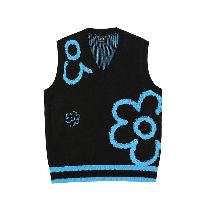 Men Sweater Idle Style Flower Embroidered Knitwear Vest Men's Street Wear