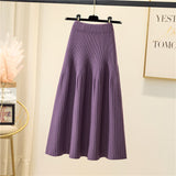 MIDI Mauve Skirt Knitted Skirt Women's Season Pleated Skirt
