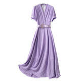 MIDI Mauve Wrap Dress Striped Dress Summer V-neck Midi Dress