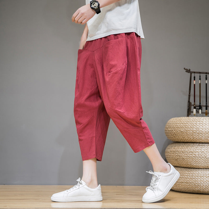 Men Trousers Thin Cropped Pants 7 Points