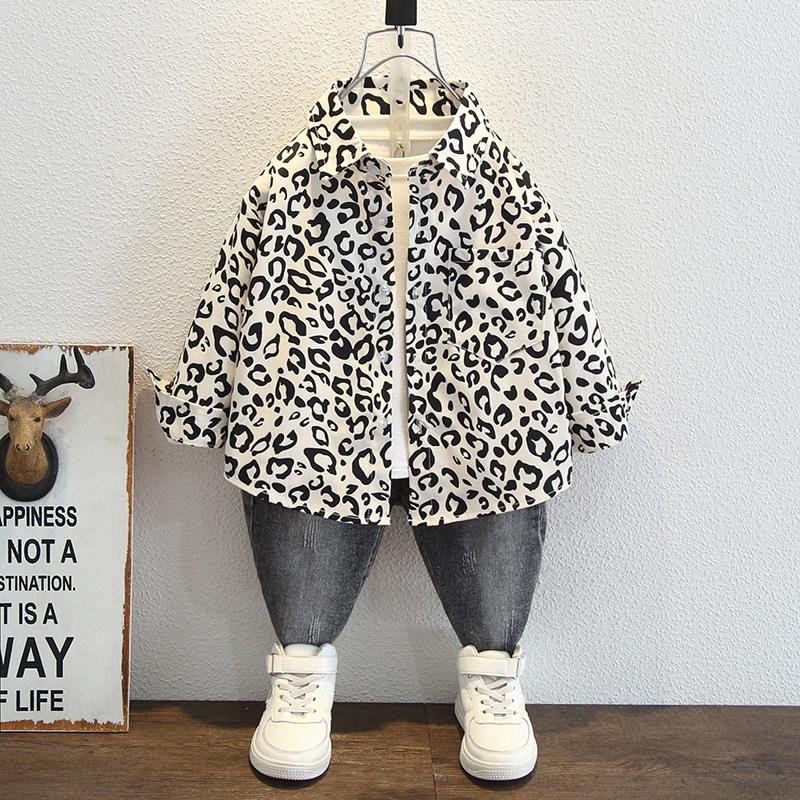 Toddler Boys Jackets Leopard-Print Shirt Children Autumn