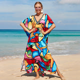 Coachella Music Festival Outfits Printed Beach Dress Loose Robe Bikini Swimsuit Blouse Sun Protection Shirt Women