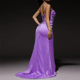 Kendall Jenner Wedding Guest Dress Solid Color Sexy Sleeveless Split Sleeveless Evening Dress