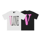 Vlone Street Hiphop Loose Short Sleeve Tshirt Men And Women Couple Pink Printing Half Sleeve Tshirt
