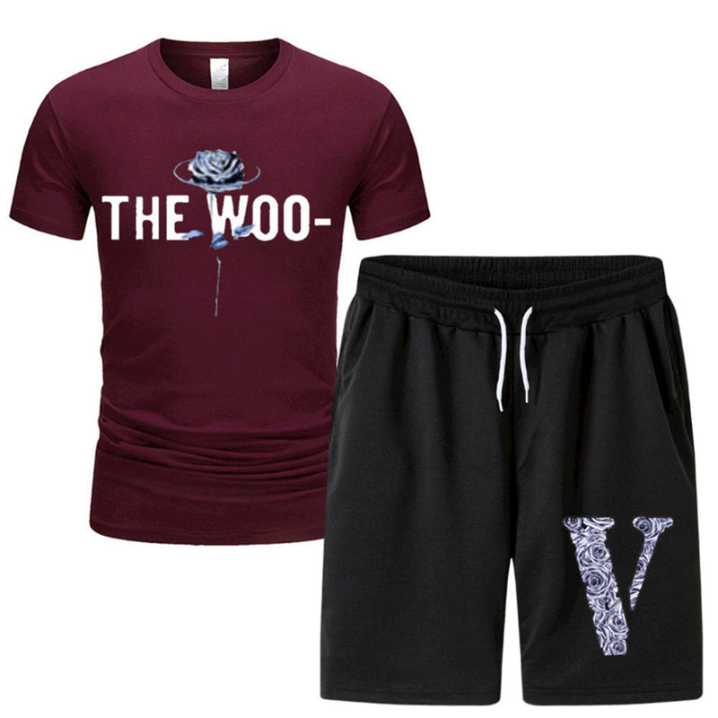 Vlone T Shirts & Shorts 2 Piece Set Sports Suit Men'S Summer Printed T-Shirt Sports