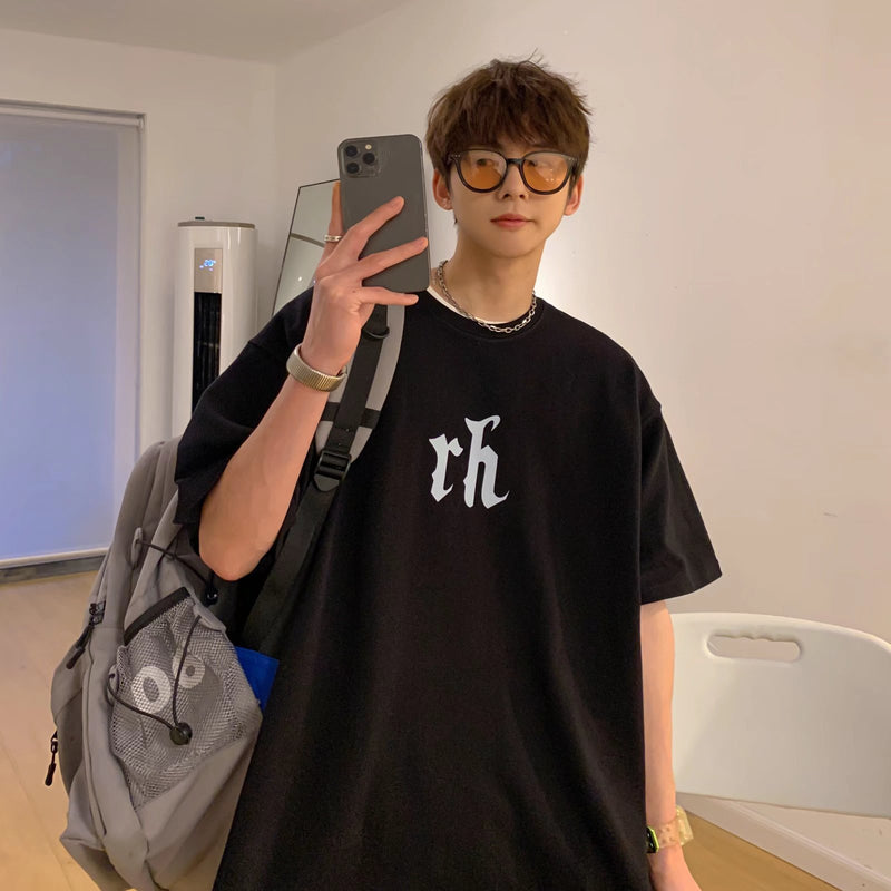 Men T-Shirts Letter Print Loose Half Sleeve