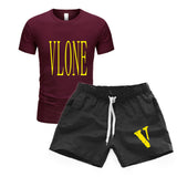 Vlone T Shirts & Shorts 2 Piece Set Men'S T-Shirt Set Casual Sweatpants Beach Shorts