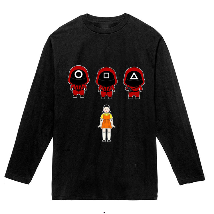 Squid Game Costume One Two Three Wooden Man Printed Men's and Women's Long Sleeves T-shirt