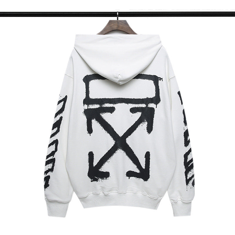 off White Hoodie Autumn and Winter Graffiti Arrow Print Long Sleeve Hooded Sweater