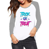 Halloween Costumes Letter Pattern Printed Raglan Color Contrast Long Sleeve T-shirt Women