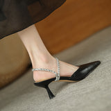 Nude Low Block Heel Stiletto Heel Pointed Toe Rhinestone
