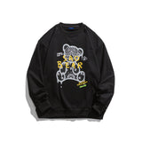 Man Fall Outfis Autumn Cartoon Bear Printed Crew Neck Sweatshirt Male Hip Hop Loose Casual Bottoming Shirt