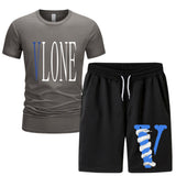 Vlone T Shirts & Shorts 2 Piece Set Men 'S Summer Printed Sports Short-Sleeved T-Shirt Set