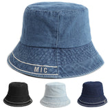 Denim Bucket Hat Fishing Cap Cotton Print Fisherman Hat Fashion Retro Alphabet Embroidery Sunhat