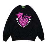 Man Fall Outfits Retro Hip Hop Couple Sweater Men's and Women's Heart Print Loose Leisure Sports Coat