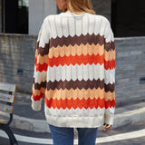 Women Pullover Knit Sweater Autumn and Winter Striped Stitching Contrast Color Sweater Women