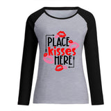 Valentine's Day T Shirts Couples Lip Pattern Loose Long Sleeve T-shirt