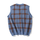 Men Sweater Plaid Sweater Vest Men's Loose Sleeveless Jacket
