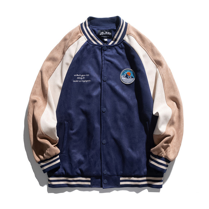 Man Fall Outfis Color Matching Labeling Baseball Uniform Baggy Casual Jacket Coat